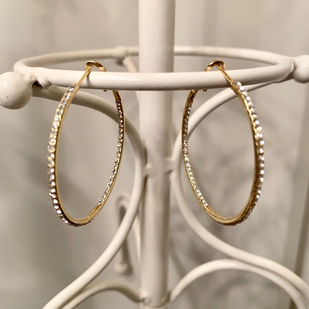 Gold and rhinestone hoop earrings